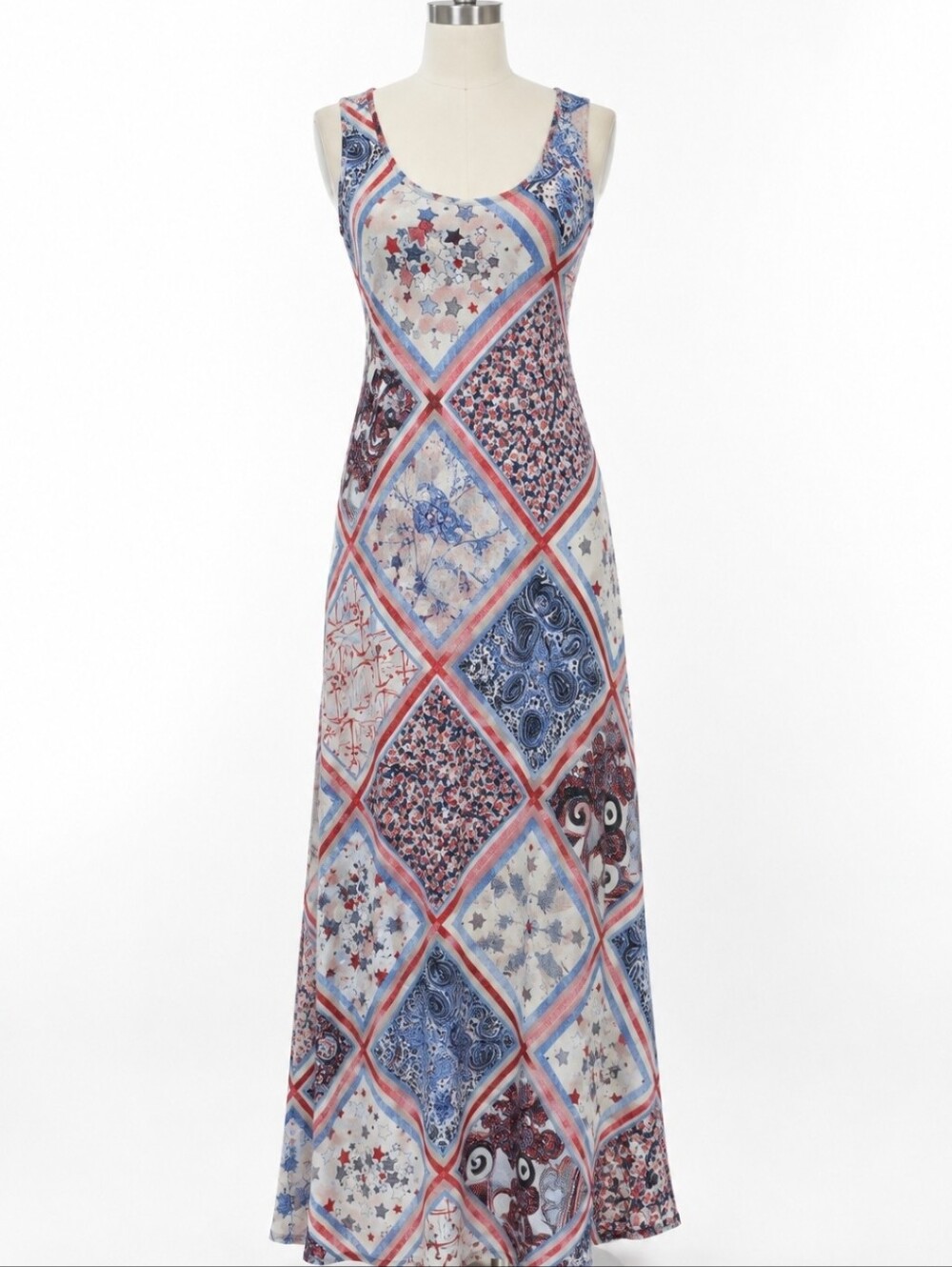 Tommy Hilfiger Red, Blue & White Printed Sleeveless Maxi